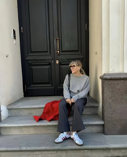 Hirsionsan women's crew neck sweater, oversized style in knit fabric