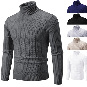 New Men's High Neck Sweater Solid Color Pullover Knitted Warm Casual Turtleneck Sweatwear Woolen Mens Winter Outdoor Tops